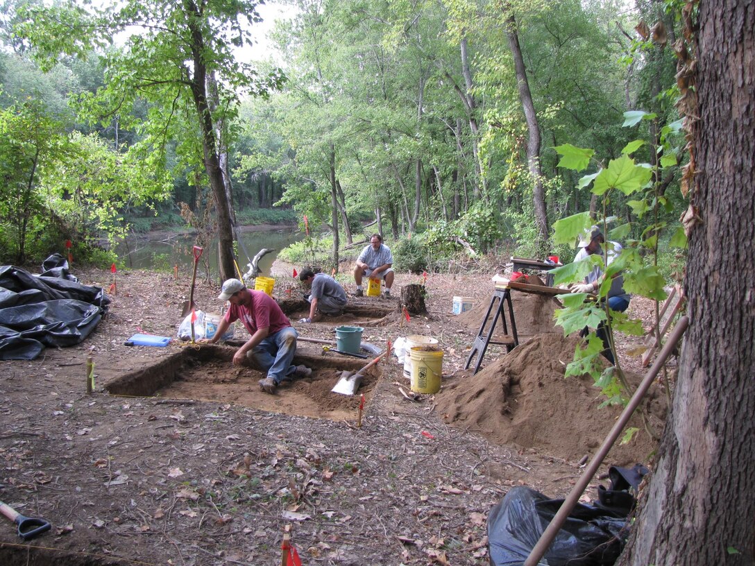 In September 2013, the Little Rock District finalized a partnership with the Arkansas Archeological Survey to perform salvage archeological excavations at Blue Mountain Lake. Here, both Archeologists and volunteers help excavate a 3,000 year old prehistoric site."
