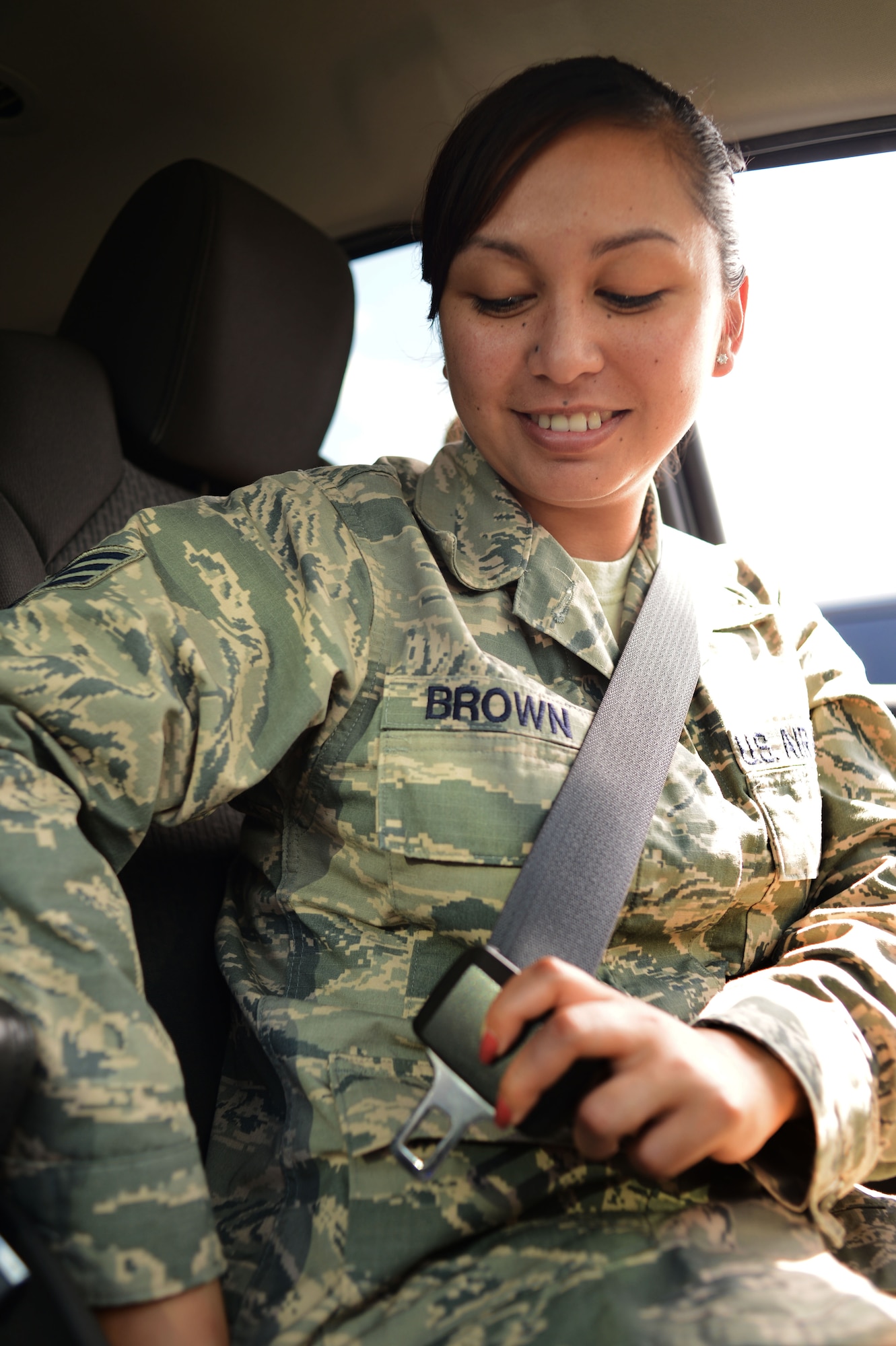 Seatbelts can save lives.  Buckle up no matter how far you're travelling, and ensure all passengers do the same.  (U.S. Air Force photo by Senior Airman Tabatha Zarrella/Released) 