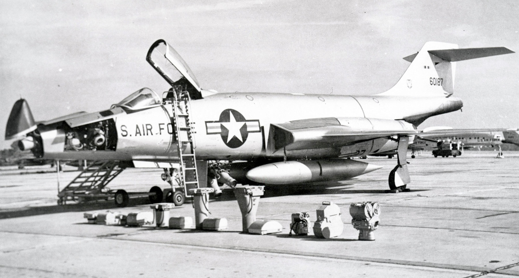 The RF-101C could carry many different types of optical cameras, as displayed here. The aircraft’s three camera bays are open (nose tip, nose and under the national insignia). (U.S. Air Force photo)
