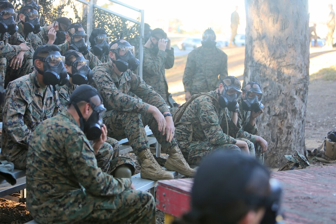 Marines with Combat Logistics Regiment 17 and Combat Logistics Battalion 11, 1st Marine Logistics Group, train with the M50 gas mask aboard Camp Pendleton, Calif., Jan. 6, 2014, to prepare for chemical, biological, radiological and nuclear warfare threats with the M50 gas mask. Marines received training on conducting reconnaissance and identifying potential CBRN threats, operating equipment designed to protect personnel from chemical threats, and decontamination procedures to ensure they take necessary steps to ensure Marines do not become casualties.
