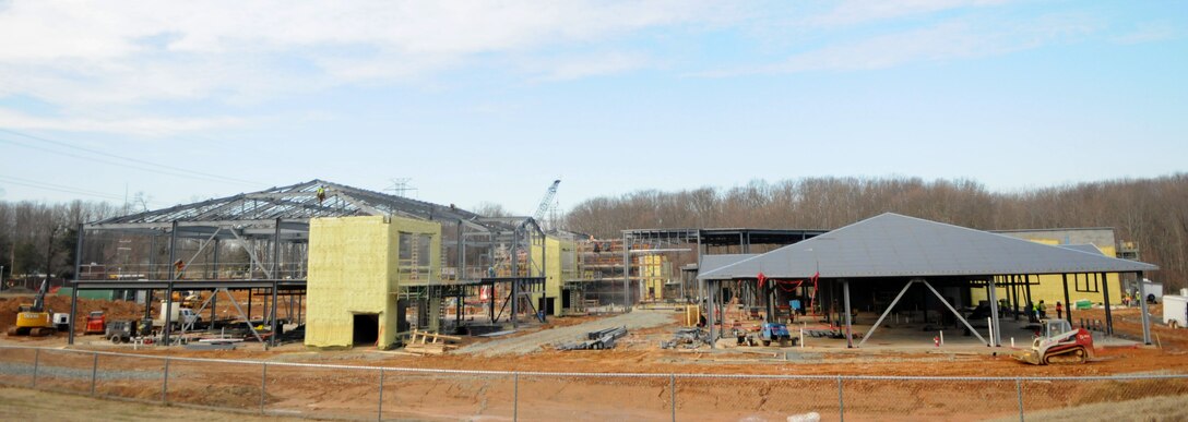 Construction of Marine Corps Base Quantico’s new, consolidated elementary school, shown here on Jan. 9, 2014, is about halfway complete. 