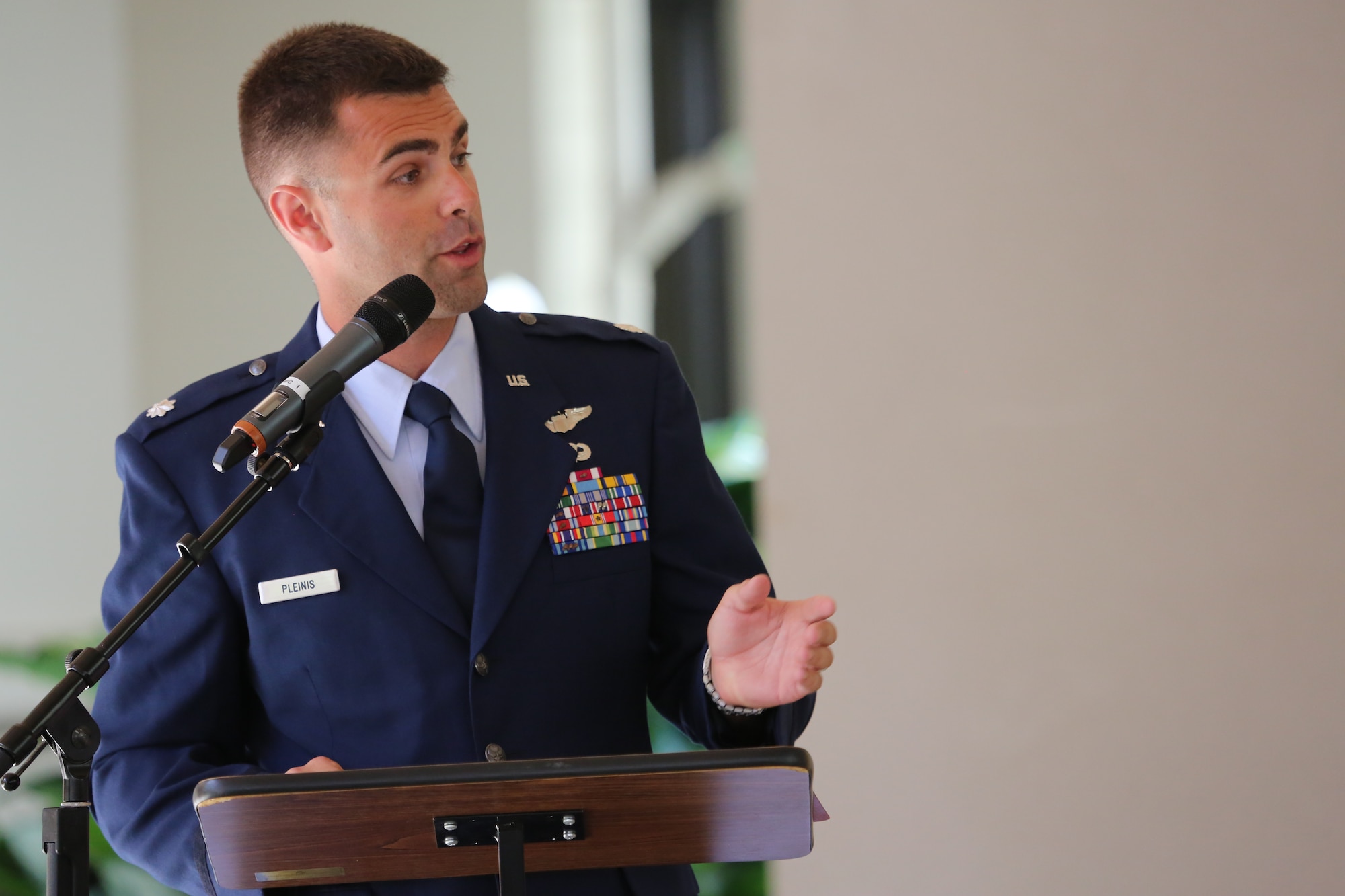 Lt. Col. Greg Pleinis, Deputy Chief, Asia-Pacific Center for Security Studies Alumni Division, speaks to APCSS students during class. (Courtesy photo)