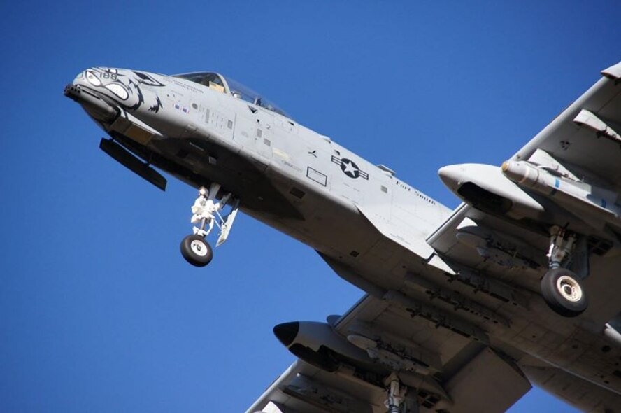 An A-10C Thunderbolt II “Warthog” (Tail No. 80-0188) from the 188th Fighter Wing’s 184th Fighter Squadron prepares to land following a training mission Jan. 11, 2014. (Courtesy photo by Capt. (Ret.) Brad Kidder) 