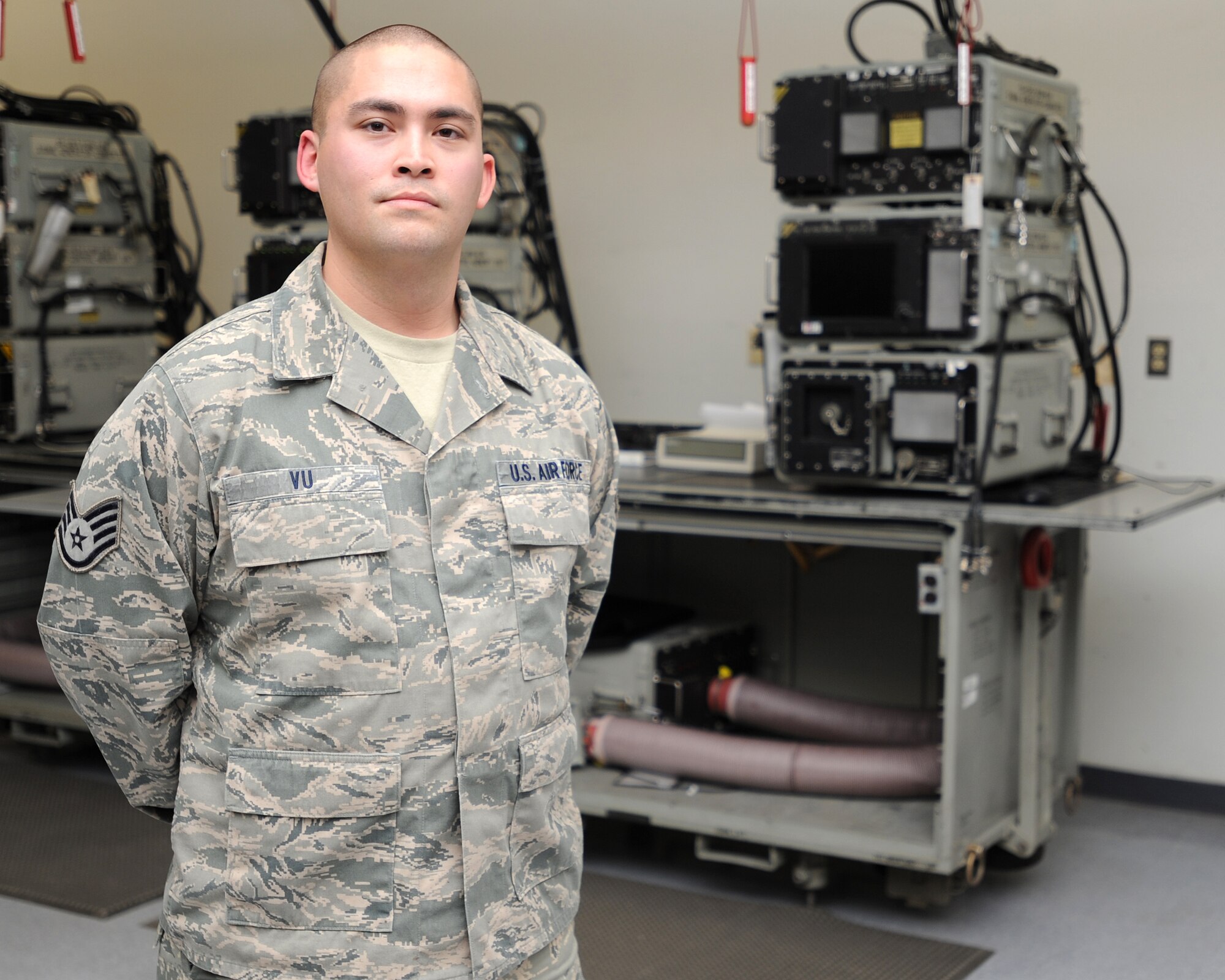 Staff Sgt. Tyler Vu, 1st Special Operations Component Maintenance Squadron instrument and flight control systems craftsman, poses for a photo at Hurlburt Field, Fla., Jan. 14, 2014. Vu is this week's "Tip of the Spear.” (U.S. Air Force photo/Senior Airman Kentavist P. Brackin)