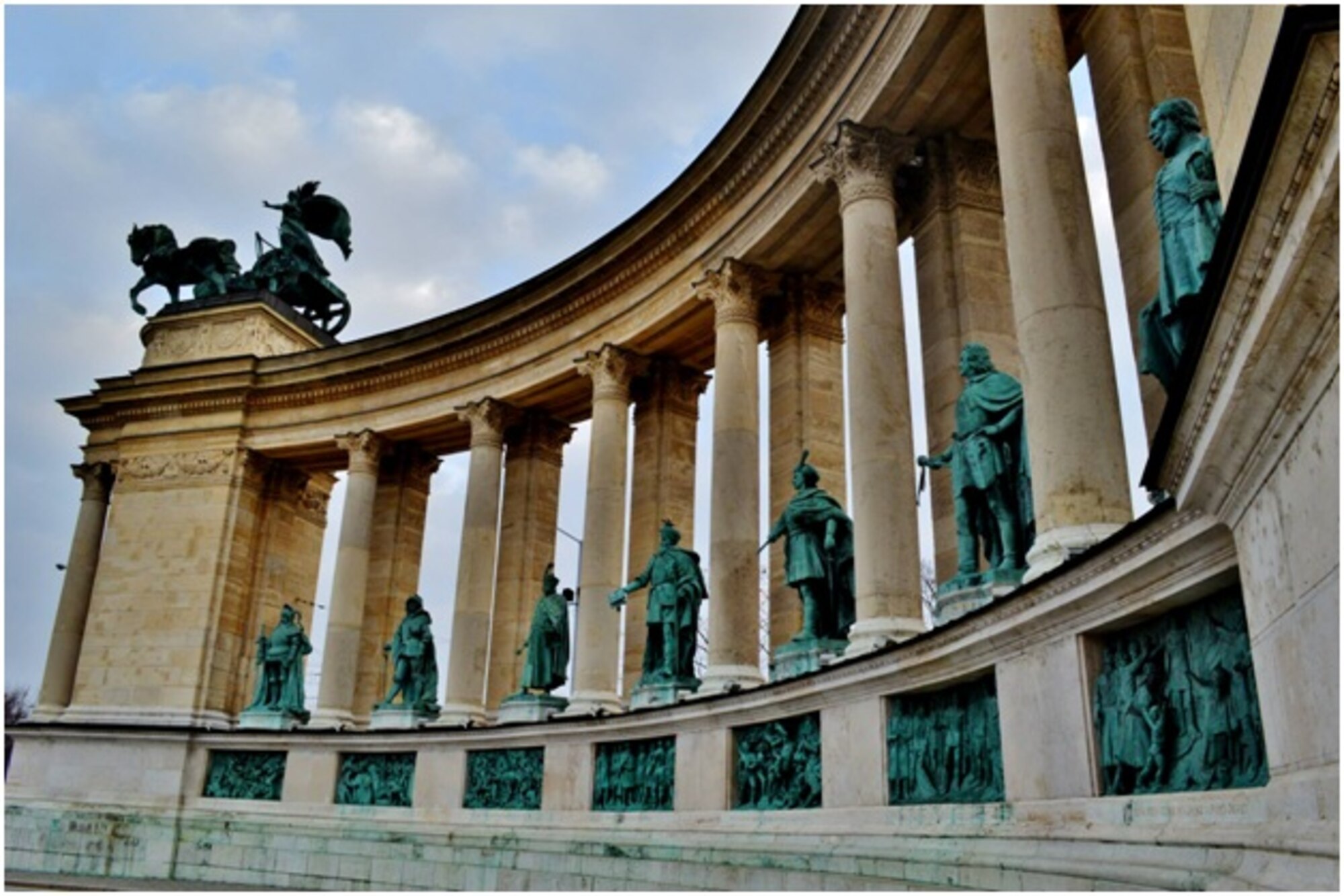 Heroes Square is one of the many main attractions of Budapest. Located on the Pest side, the square is close to the Museum of Fine Arts and the Palace of Art. Multiple statues on the left and right colonnades depict the legends and history of Hungary. (Courtesy photo)