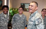 Chief Master Sgt. Gerardo Tapia, Air Education and Training Command command chief, shares a laugh with the 47th Medical Group at the base clinic on Laughlin Air Force Base, Texas, Jan. 9, 2014. The clinic’s team members spoke to him about how they train and maintain standards, supporting mission readiness. (U.S. Air Force photo/Airman 1st Class Jimmie D. Pike)