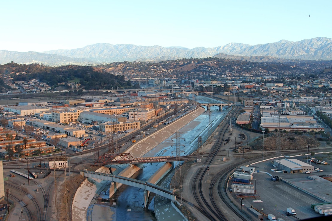 Maj. Gen. John W. Peabody, Deputy Commanding General, Civil and Emergency Operations, visited the Los Angeles District Jan. 16 and toured some of the District's projects via helicopter.  This photo is of a portion of the Los Angels River that is part of an ecosystem restoration feasibility study. 