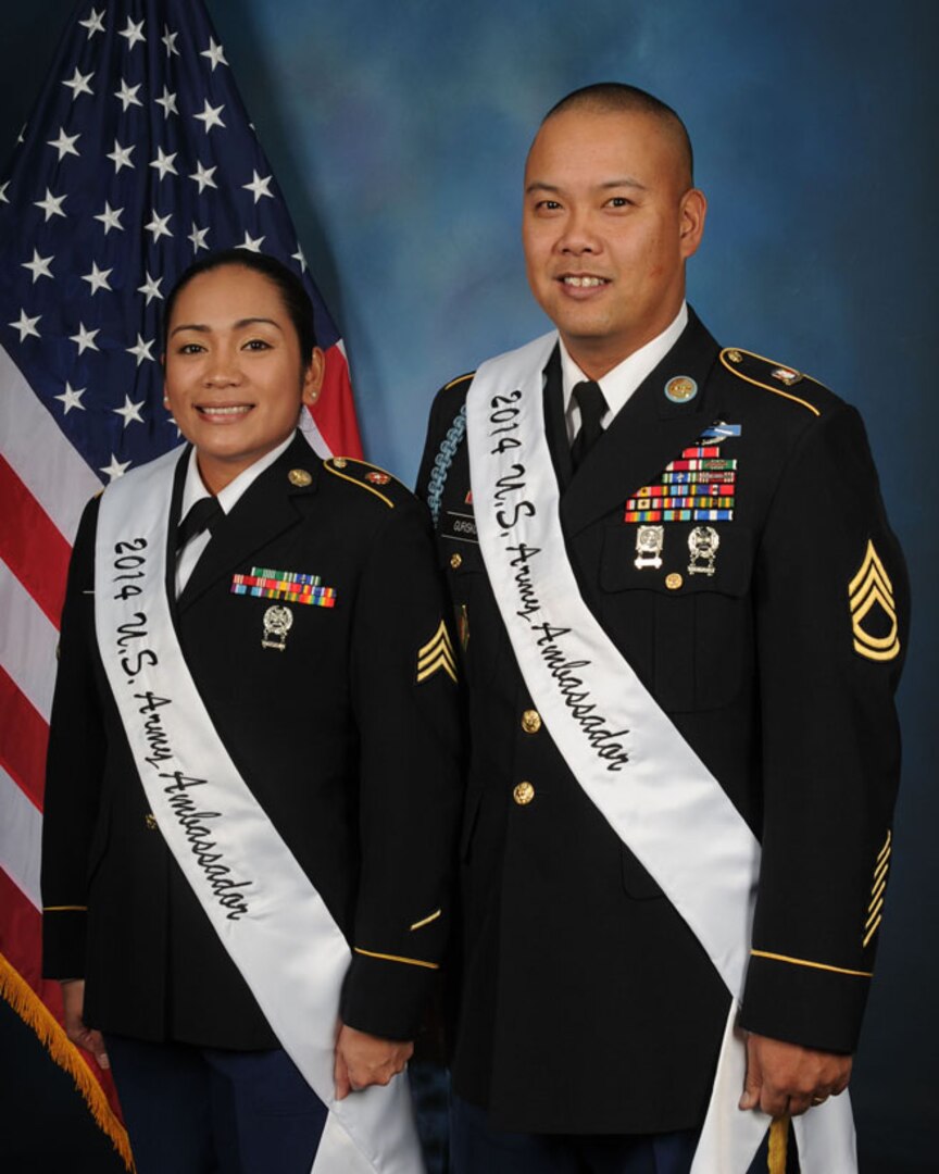 The 2014 Joint Base San Antonio Army ambassadors are Sgt. Doreen Suerte Fajota, Company C, Brooke Army Medical Center; Sgt. 1st. Class John Gurisko, Army South G-3 Exercises Humanitarian and Civic Assistance Branch. (Courtesy photo by Joint Base San Antonio-Lackland public affairs)