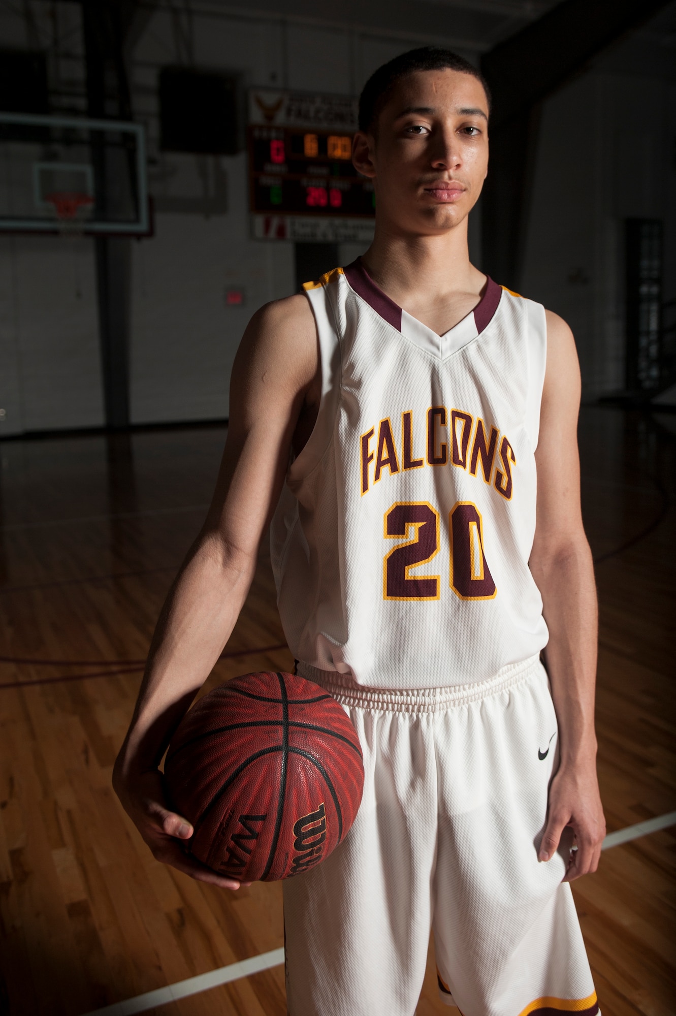 Joseph Aikens, a North Pulaski Falcons point guard, was recuited to play basketball for the U.S. Air Force Academy and hopes to become a pilot when he graduates and commissions into the service. Aikens, son of retired Air Force Master Sgt. James Aikens, has only had two dreams growing up: playing Division I basketball and becoming a pilot. (U.S. Air Force photo by Airman 1st Class Cliffton Dolezal)