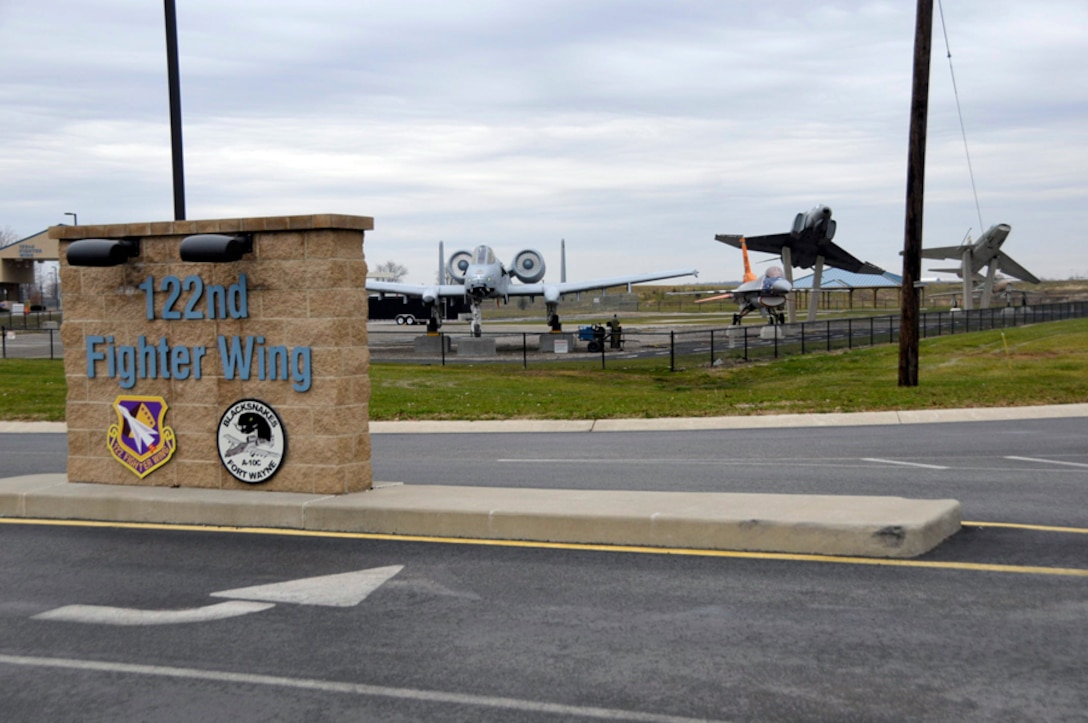 A view of Heritage Park's aircraft from the entrance of the 122nd Fighter Wing.