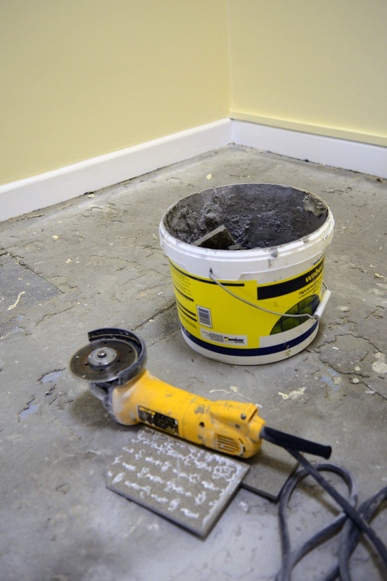 Tools are ready for contractors to use Nov. 4, 2013, at the Northside Fitness Center on RAF Mildenhall, England. The fitness center has been closed for renovation to include adding fresh paint and new tile flooring to the interior of the gym. (U.S. Air Force photo by Airman 1st Class Kyla Gifford/Released)