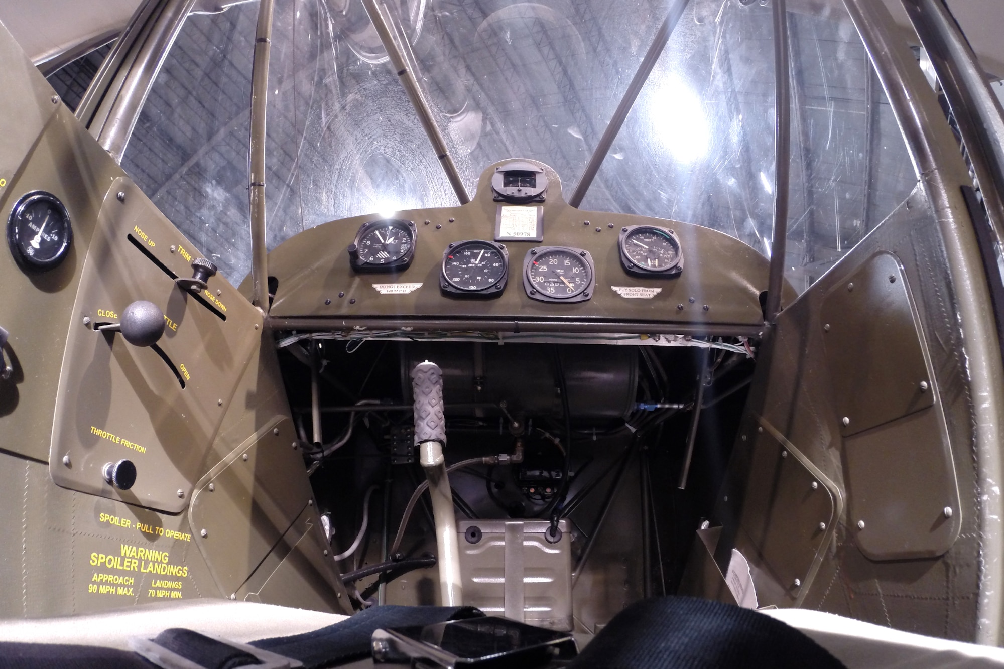 DAYTON, Ohio -- The cockpit of a Taylorcraft L-2M "Grasshopper" in the World War II Gallery at the National Museum of the United States Air Force. (U.S. Air Force photo)
