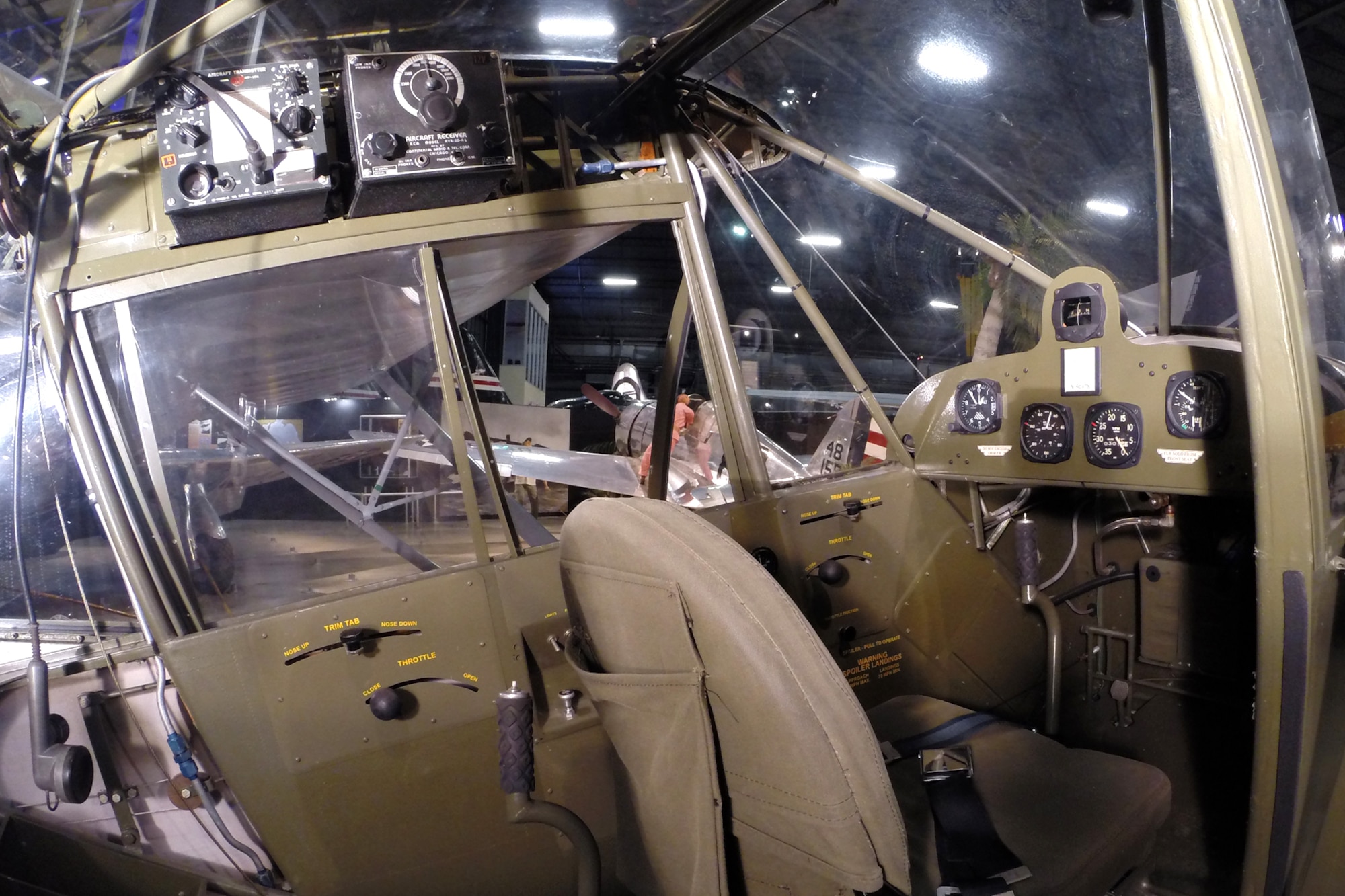 DAYTON, Ohio -- The cockpit of a Taylorcraft L-2M "Grasshopper" in the World War II Gallery at the National Museum of the United States Air Force. (U.S. Air Force photo)
