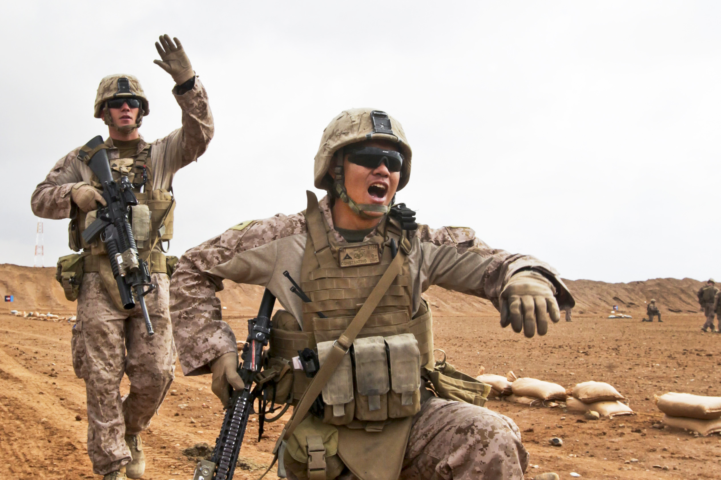 U S Marine Corps Cpl Jason Tutchtone Left And Lance Cpl Byronalex Constantino Conduct Drills Based On