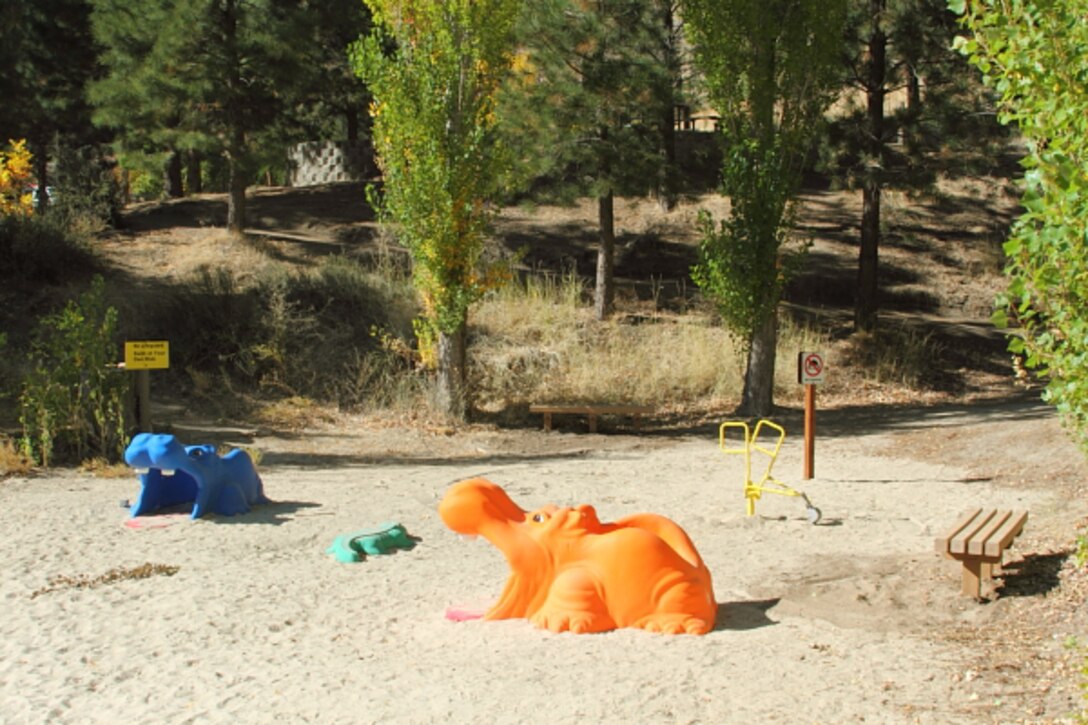 Play toys, benches, a sandy beach and lifejacket loaner station are to be found at Macks Creek Park, Lucky Peak Lake.