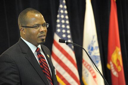 Christopher Herring, Alamo City Chamber of Commerce president and chief executive officer, spoke at the Dr. Martin Luther King, Jr. 2014 Observance Luncheon Jan. 16 at Joint Base San Antonio-Randolph. Herring was the key note speaker at the luncheon, which was brought together in honor of Dr. Martin Luther King Jr. (U.S. Air Force photo by Joel Martinez)