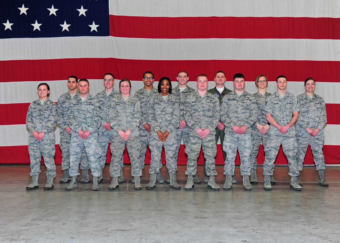 Members of the Columbus Air Force Base Honor Guard stand “at ease” for a photo after Honor Guard practice Jan. 15 at the Walker Center. (U.S. Air Force Photo/Airman 1st Class Stephanie Englar)
