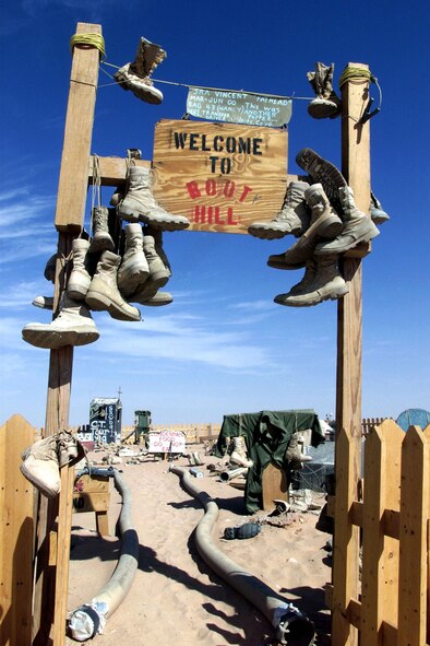 Boot Hill Cemetery circa 2000, was constructed by members of the 363rd Expeditionary Supply Squadron, Fuels Flight, Prince Sultan Air Base, Saudi Arabia.   The 363rd was part of the coalition force stationed there to support Operation SOUTHERN WATCH, a military effort that enforced the no-fly and no-drive zone in southern Iraq during that timeframe. (U.S. Air Force photo by Staff Sgt. Lori Stewart)