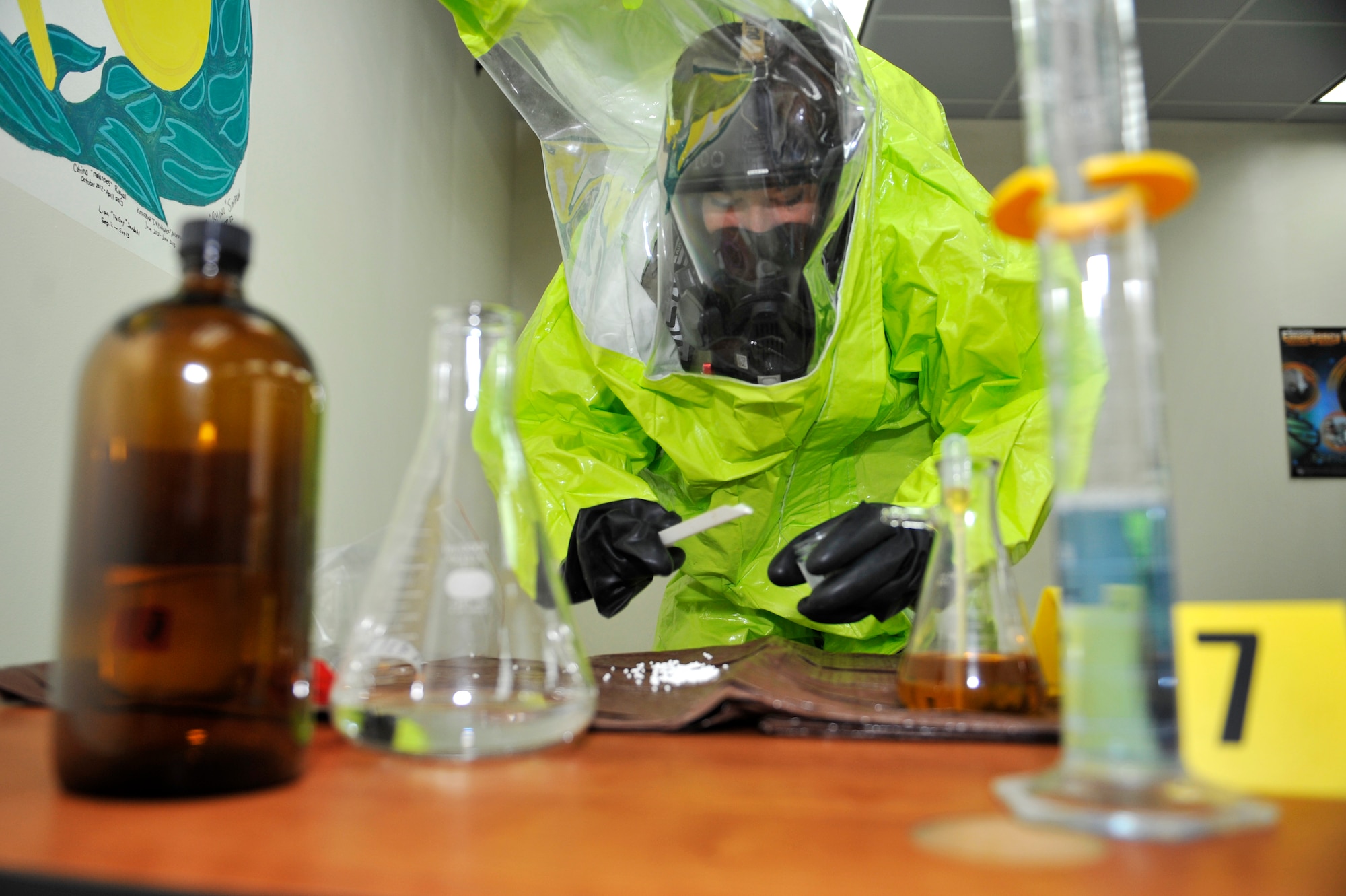 Senior Airman Molly Clune, 51st Civil Engineer Squadron emergency management journeyman, conducts a chemical test at Osan Air Base, Republic of Korea, Dec. 12, 2013. Clune is this week’s Airman Spotlight winner. (U.S. Air Force photo/Staff Sgt. Emerson Nuñez)