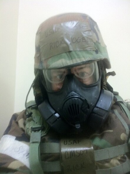 Chief Master Sgt. Richard Vogel, 51st Medical Group superintendent, poses during an operational readiness exercise at Osan Air Base, Republic of Korea, 2013. Vogel is soon to retire from the Air Force after 30 years of service, 10 of which were spent at Osan. (Courtesy Photo/Chief Master Sgt. Richard Vogel)