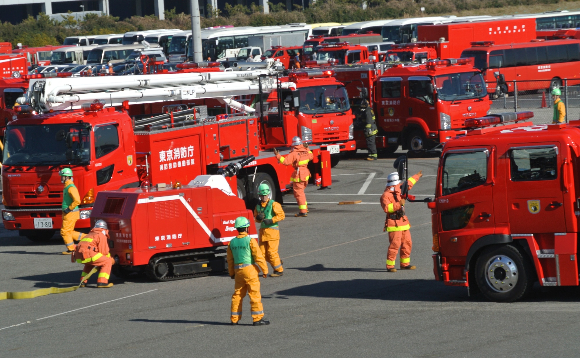 Members of the Tokyo Metropolitan Fire Department display firefighting capabilities at the annual Tokyo Fire Review Jan. 6, 2014. More than 2500 firefighters showcased their skills for the public and invited guests. (Courtesy photo) 