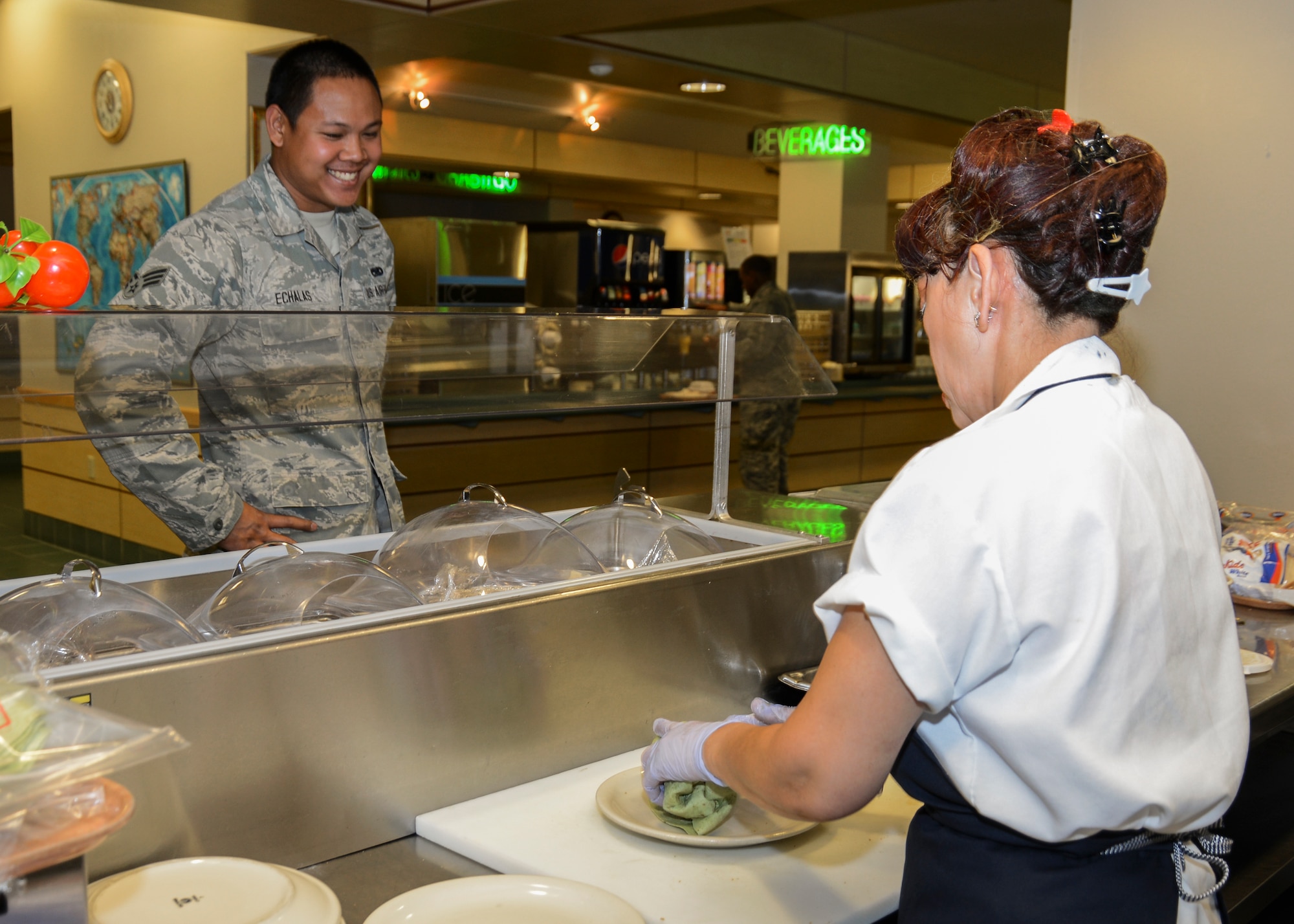 The Joshua Tree Dining Facility serves those on base who do not receive a basic allowance for subsistence, primarily those unaccompanied Airmen living in the dorms on base. (U.S. Air Force photo by Rebecca Amber)