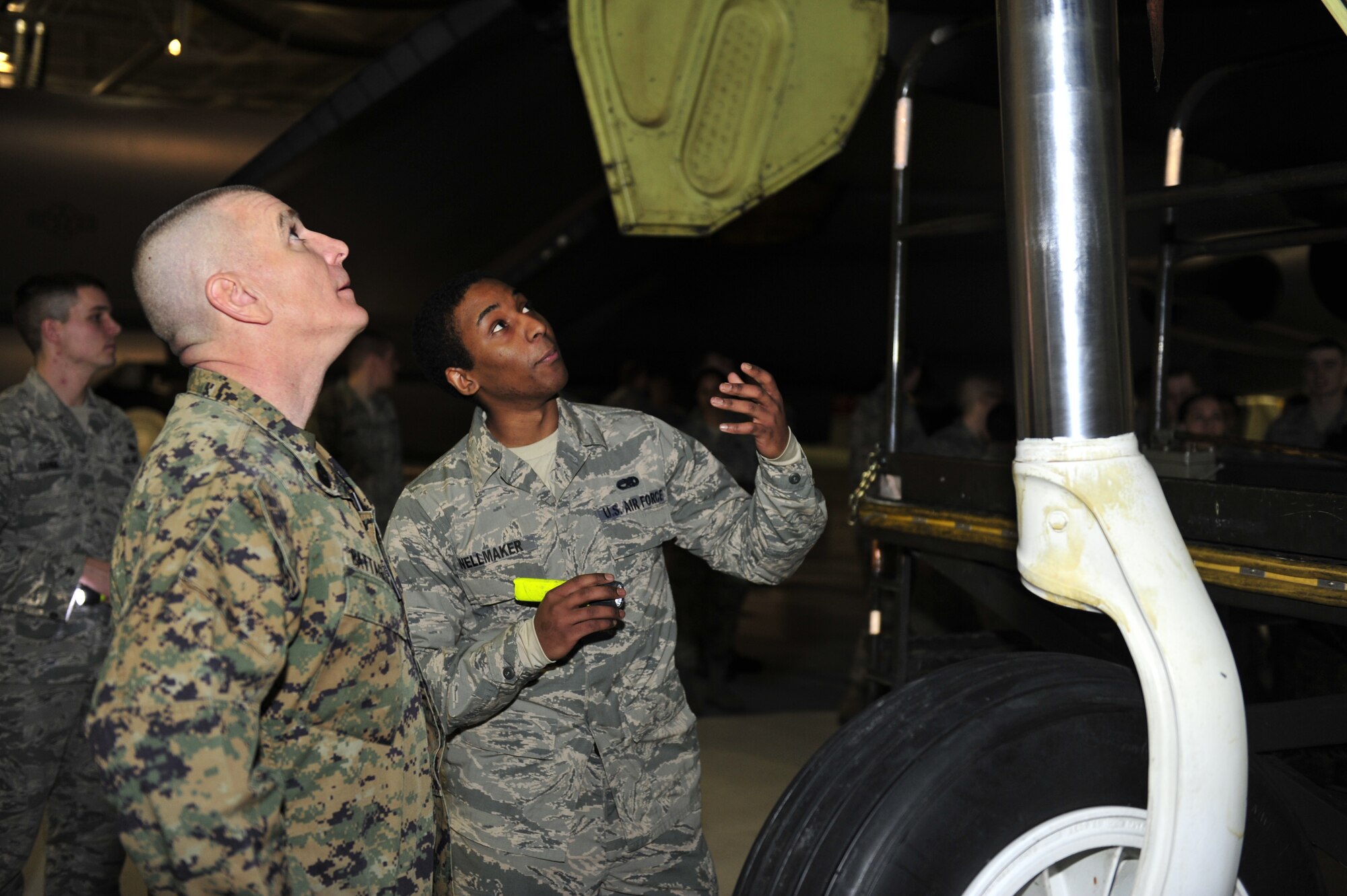 Marine Corps Sgt. Maj. Bryan Battaglia, Senior Enlisted Advisor to the Chairman of the Joint Chiefs of Staff, visited Minot Air Force Base January 13-15, 2014, to personally visit with Airmen of both the 5th Bomb Wing and 91st Missile Wing to learn more about their day-to-day contributions to the nuclear deterrence mission.  Battaglia is charged with advising the CJCS on all matters involving joint and combined total force integration, utilization, health of the force and joint development for enlisted personnel.  (U.S. Air Force photos/ Senior Airman Kristoffer Kaubisch and Airman 1st Class Lauren Pitts) 
