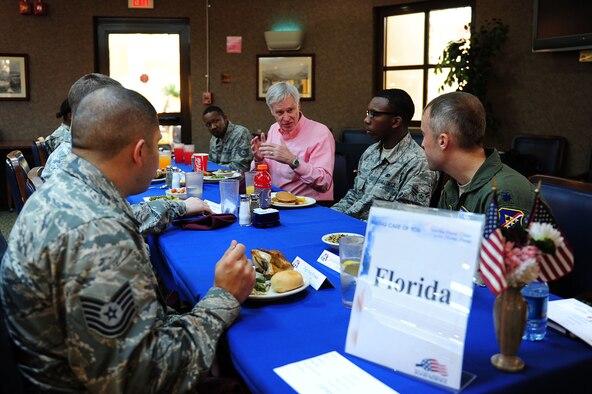 Ander Crenshaw, Fla. representative speaks with service members during a lunch Jan. 18, 2013, at Incirlik Air Base, Turkey.  Soldiers and Airmen from around the 39th Air Base Wing and from the 1st Netherlands Ballistic Missile Defense Task Force welcomed congressional leadership with a tour of Incirlik AB.  (U.S. Air Force photo by Airman 1st Class Nicole Sikorski/Released) 

