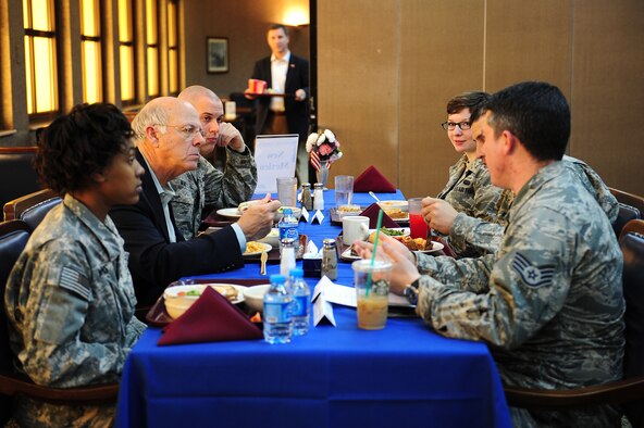 Steve Pearce, N.M. representative speaks with service members Jan. 18, 2013, at Incirlik Air Base, Turkey.  After the visit with service members the distinguished guests caught a glimpse of the joint mission on a visit with Dutch soldiers. (U.S. Air Force photo by Airman 1st Class Nicole Sikorski/Released)