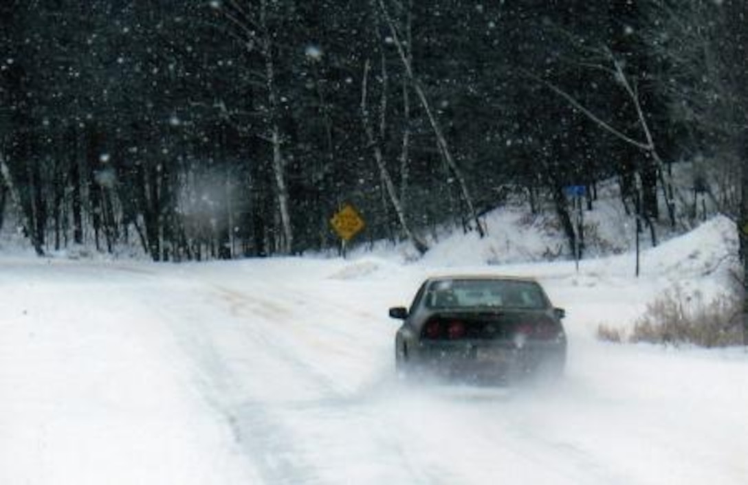 A vehicle loses control during hazardous winter weather road condition. When operating motor vehicles in slippery conditions, drivers should be especially cautious.


