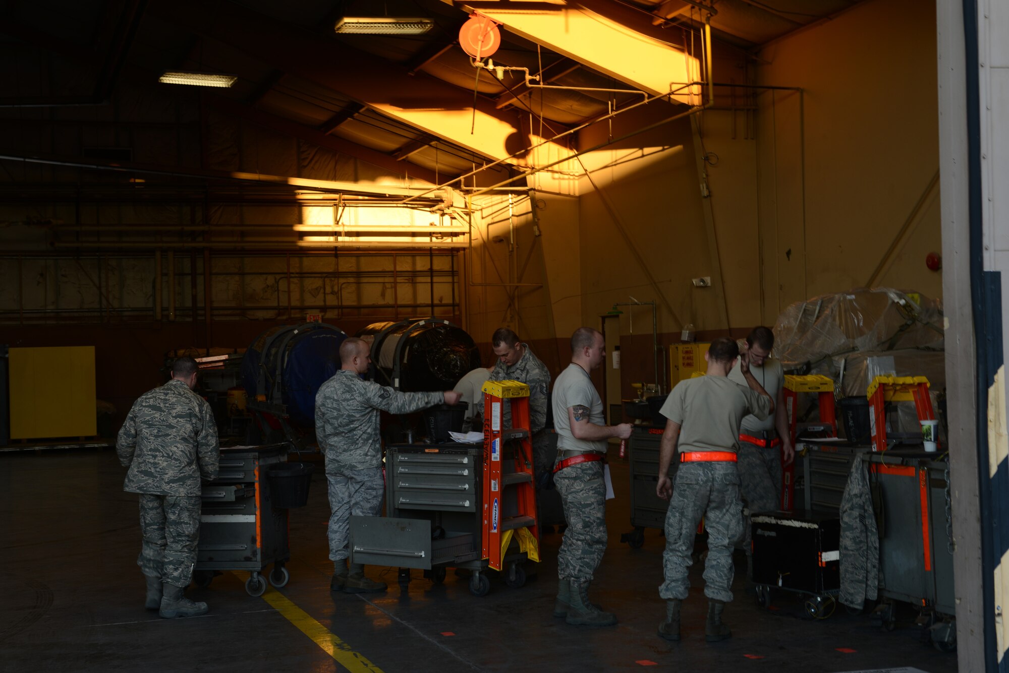 Members of the 366th Fighter Wing inventory toolboxes in preparation for Red Flag 14-1, Jan. 22, 2013, at Nellis Air Force Base, Nev. The exercise is just one of a series of advanced training programs administered at Nellis AFB on the Nevada Test and Training Range by organizations assigned to the U.S. Air Force Warfare Center.  (U.S. Air Force photo by Senior Airman Benjamin Sutton/Released)