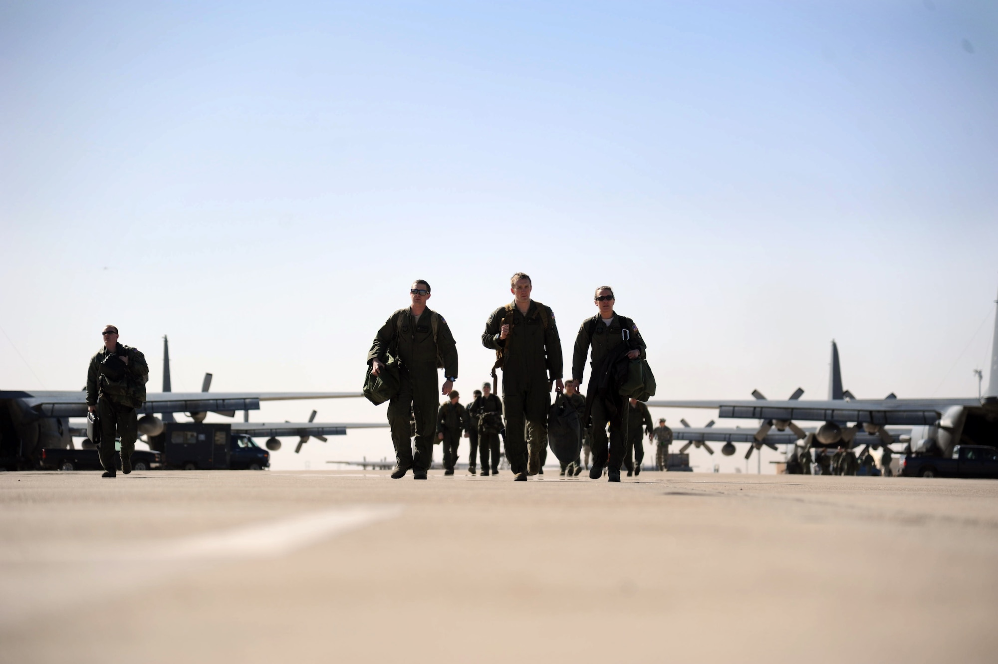 Members of the 16th Special Operations Squadron prepare to fly the final AC-130H Spectre gunship mission conducted at Cannon Air Force Base, N.M., Jan. 16. The C-130 began its operational service with the Air Force in 1956 and AC-130 development began in the early 1960s.(U.S. Air Force photo/Airman 1st Class Charles Slack)