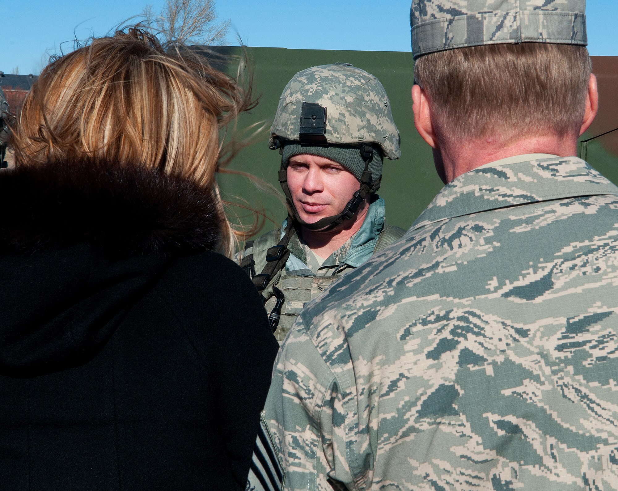 140121-F-JW079-210 Airman 1st Class Nathaniel Berrios, 790th Missile Security Forces Squadron security response team member, answers questions from Secretary of the Air Force Deborah Lee James and Chief Master Sgt. of the Air Force James Cody at Launch Facility Trainer Uniform-01 Jan. 21, 2014. James and Cody spent the day at F.E. Warren Air Force Base, Wyo., to learn about the Minuteman III weapon system and the Airmen who operate, maintain, secure and support it. (U.S. Air Force photo by R.J. Oriez)