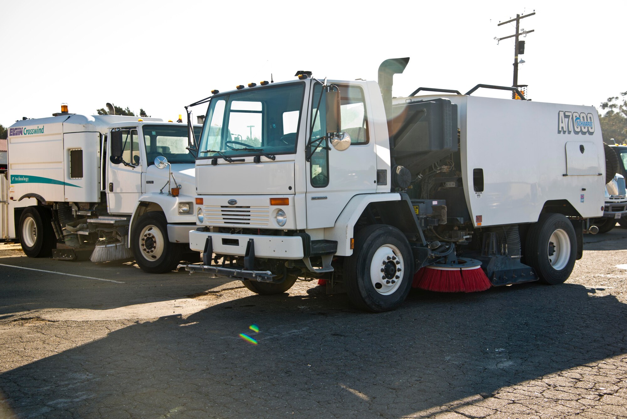 Airman 1st Class Frank Lockett, 60th Civil Engineer Squadron pavement and
equipment specialist, stands beside a street sweeper after cleaning up some
of the streets on base Tuesday. The 60th CES pavement and equipment shop
helps in different aspects of base appearance as well, from laying down
pavement and operating heavy equipment to maintaining the roads and
flightline.(U.S. Air Force photo/Senior Airman Nicole Leidholm)