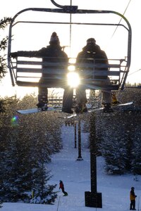 Service members participate in the third annual “Ski trip to Snowshoe Mountain” hosted by the Single Airman Initiative. SAI provides programs to meet the needs and interests of single Service members through leisure activities, including go-carting, bowling and other recreational trips.  (U.S. Air Force photo by Airman 1st Class Victoria H. Taylor/Released)