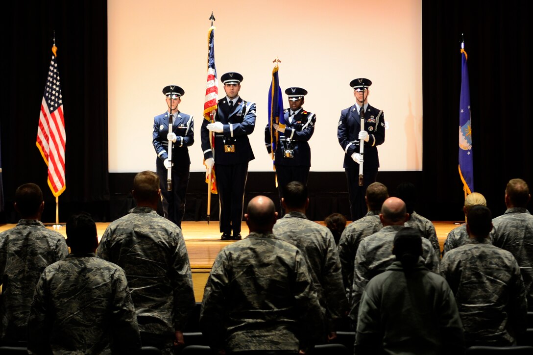 Langley Air Force Base Honor Guard members post the colors during the Martin Luther King Jr. Day ceremony at Langley Air Force Base, Va., Jan. 17, 2014. The event was held to celebrate King’s message of freedom and equality for all races. (U.S. Air Force photo by Airman 1st Class Areca T. Wilson/Released)