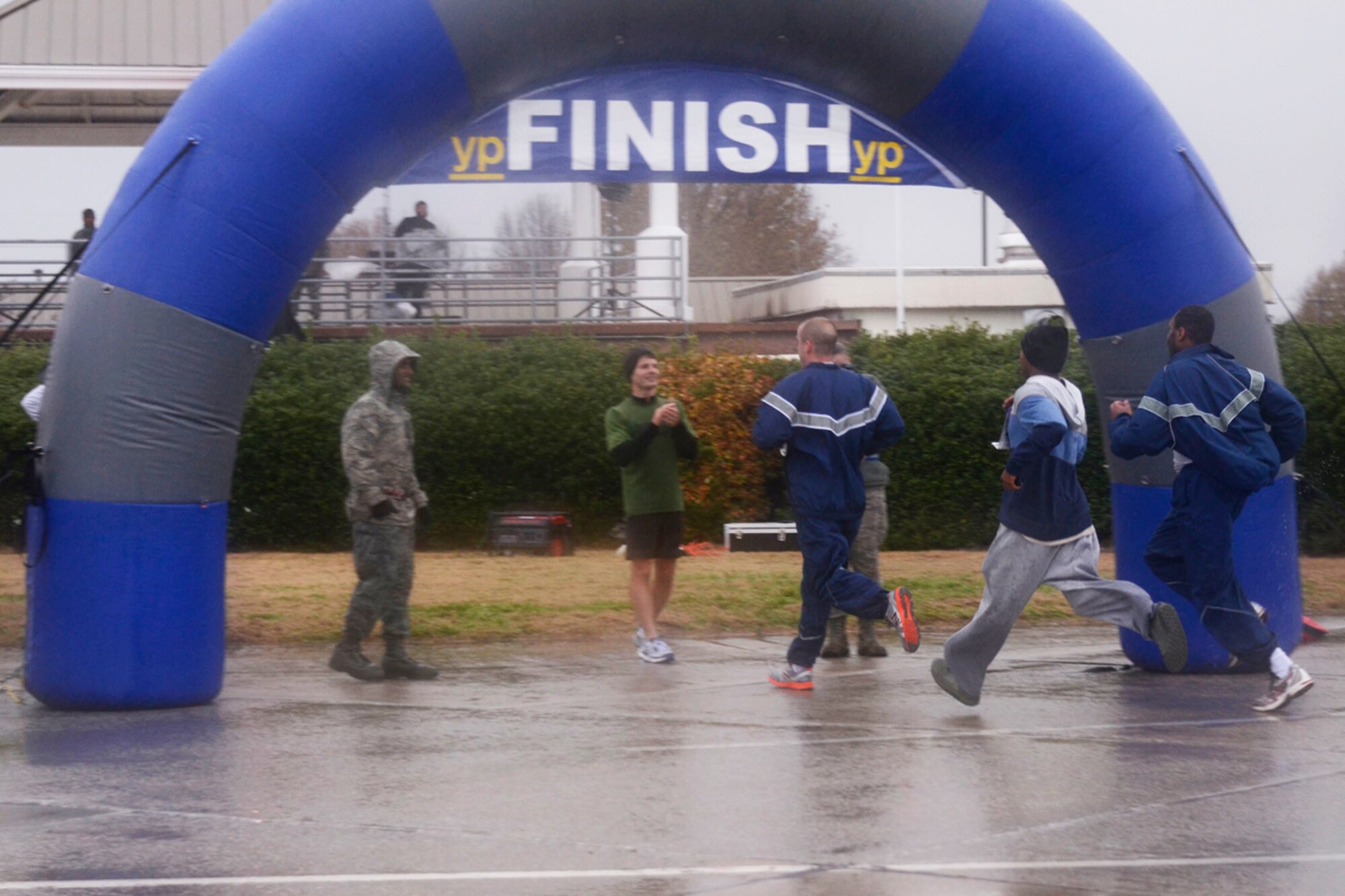 Over 190 members of the 94th Airlift Wing participated in a five kilometer fun-run during the Dec. Unit Training Assembly. Organized by the Dobbins Top 3, proceeds from the event will benefit the Dobbins Emergency Fund used for assisting Airmen in times of need. (U.S. Air Force photo/Don Peek)
