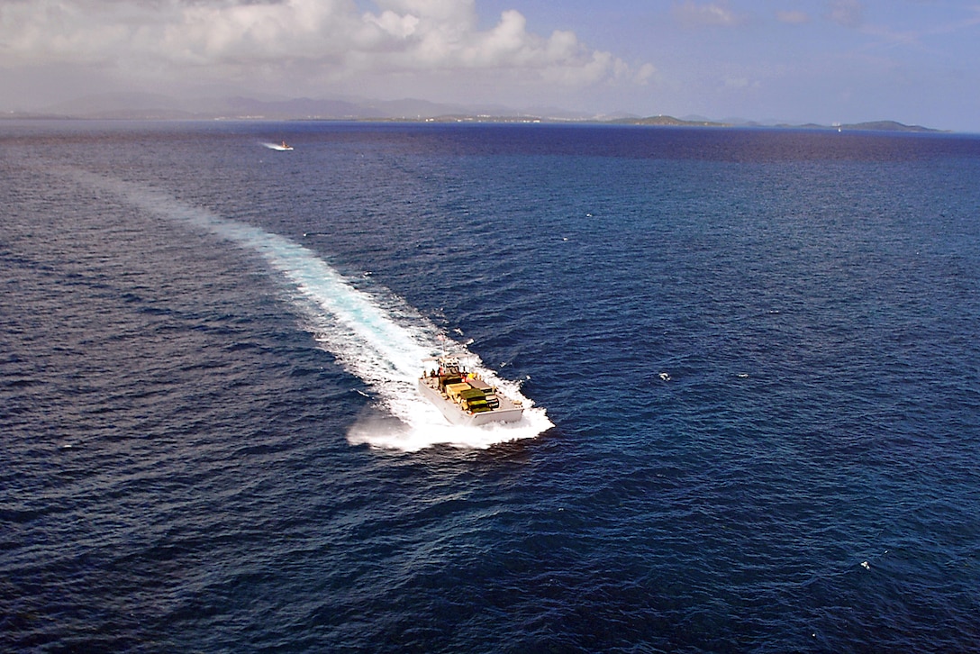 A vessel navigates the Atlantic Ocean en route to Vieques, Puerto Rico