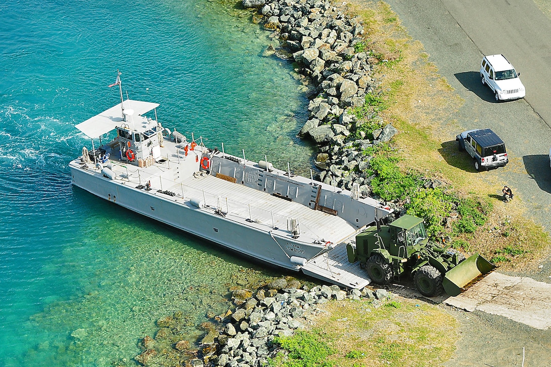 A vessel docks at Camp Garcia in Vieques, Puerto Rico, Jan. 20, 2014. The vessel is assigned to the Puerto Rico Army National Guard's Landing Craft Detachment.