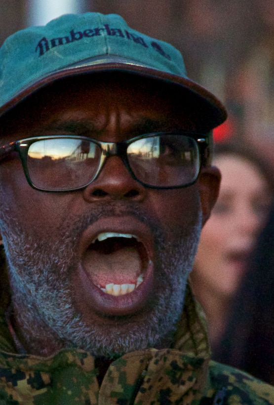 Clinton Neilly, an assistant principle from South Miami Senior High School in Miami, sounds off to a Marine Corps drill instructor during a welcome aboard Marine Corps Recruit Depot Parris Island, S.C., Jan. 15, 2014. Each year, hundreds of high school educators participate in the Marine Corps’ Educator’s Workshop to get a deeper understanding of how the Corps makes Marines. 