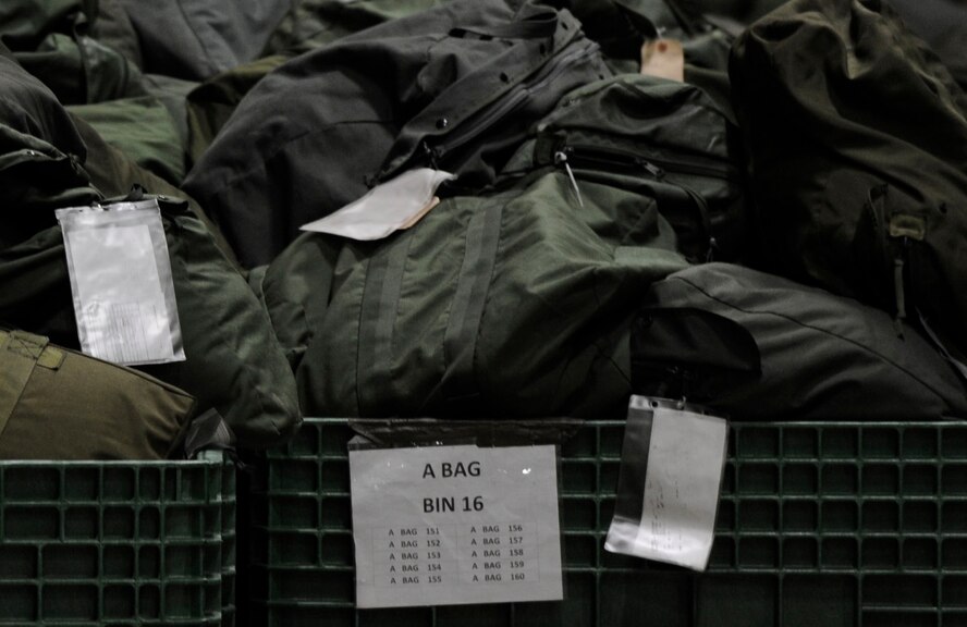 Chemical bags are issued to members of the 35th Fighter Wing who participate in operational readiness exercises like the one that began at Misawa Air Base, Japan, Jan. 23, 2014. These bags are issued by Airmen in the 35th Logistics Readiness Squadron and are vital during deployments to some locations. (U.S. Air Force photo/Airman 1st Class Patrick S. Ciccarone)