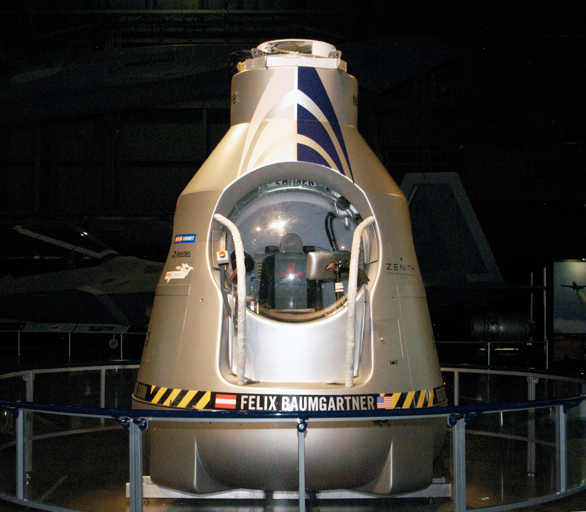 The Red Bull Stratos exhibit will be on display at the National Museum of the U.S. Air Force from Jan. 24-March 16, 2014. (U.S. Air Force photo)