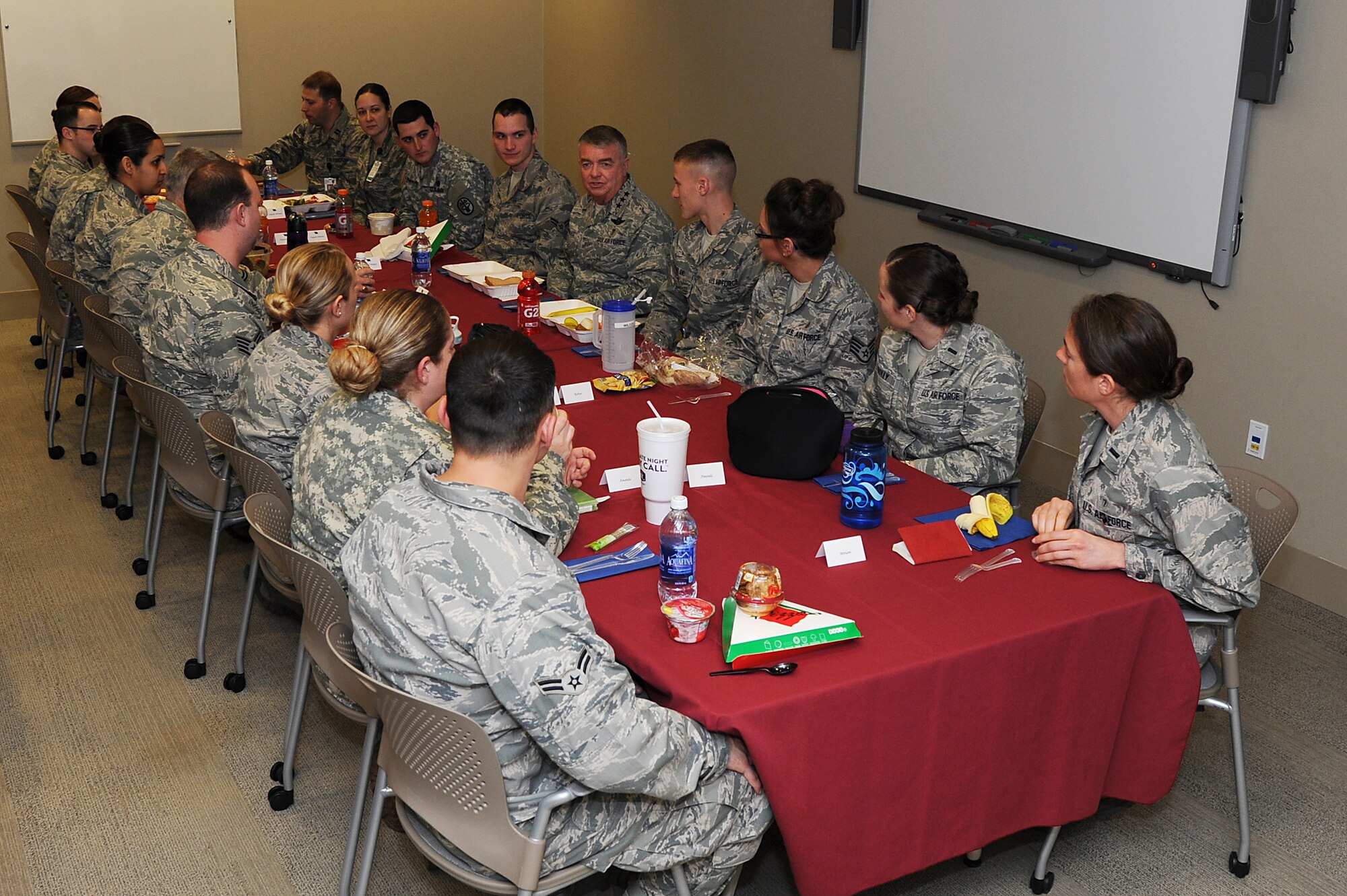 Lt. Gen. Thomas W. Travis, U.S. Air Force Surgeon General, speaks to Airmen and Soldiers at the San Antonio Military Medical Center Jan. 22, 2014, at Joint Base San Antonio-Fort Sam Houston, Texas. Travis toured the SAMMC and met with medical professionals to observe first-hand how Airmen and Soldiers perform their integrated medical mission as partners of the San Antonio Military Health System. (U.S. Air Force photo/Staff Sgt. Jason Huddleston)