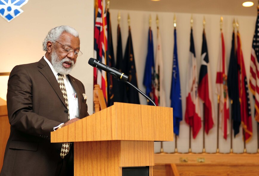Rev. Iziar Lankford, Southwest Drive Methodist Community Church, speaks during the Dr. Martin Luther King Jr. Luncheon Jan. 17, 2014, at Dyess Air Force Base, Texas. In 1983, legislation was signed creating a federal holiday marking the birth of Martin Luther King Jr. (U.S. Air Force photo by Senior Airman Kia Atkins/Released)