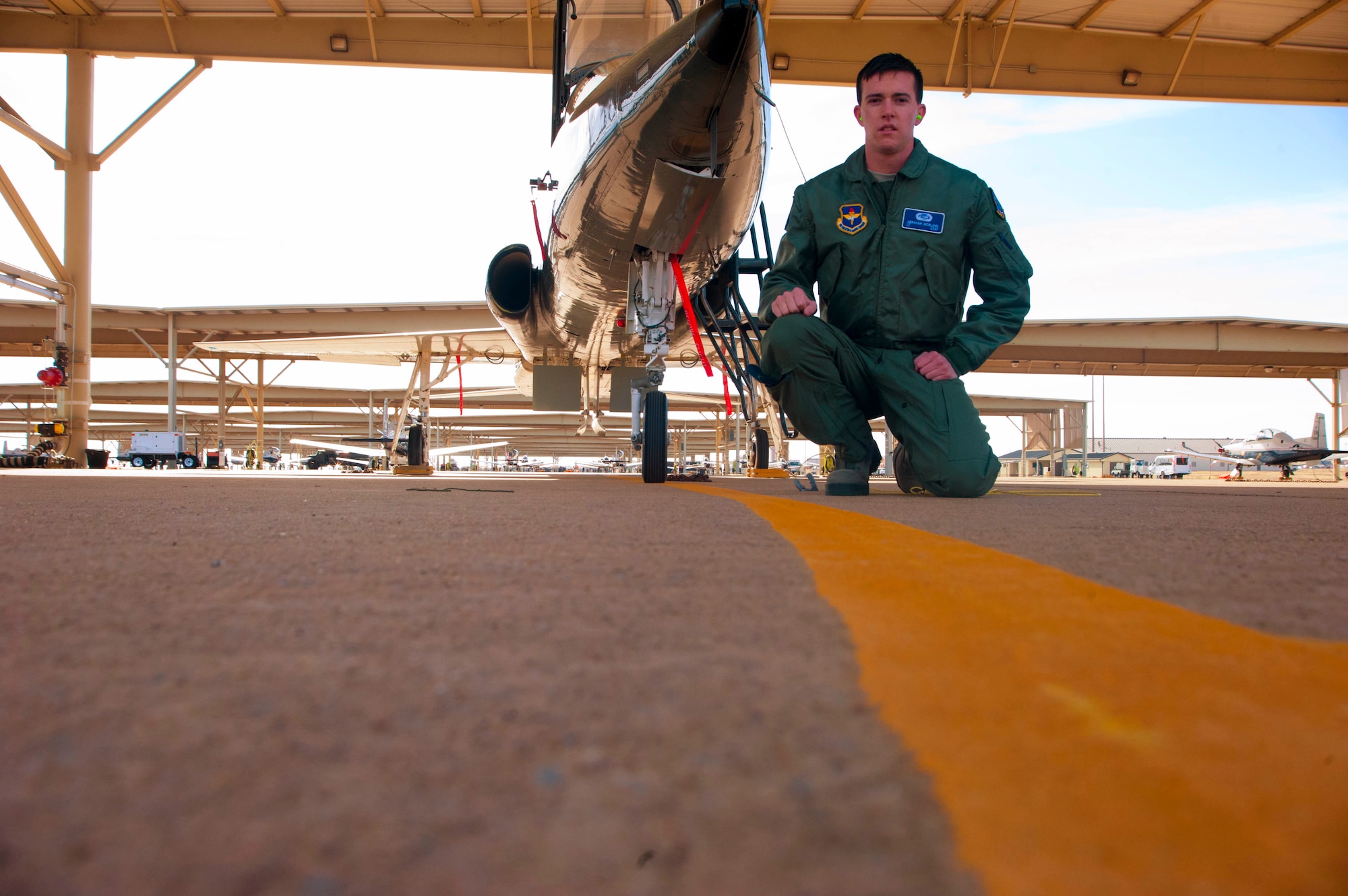2nd Lt. Abraham Morland, an 80th Flying Training Wing student, held dual citizenship in both the United States and the United Kingdom. Having opportunities to fly for both countries, he eventually chose to renounce his British citizenship and fly for the United States Air Force. As Morland prepares to enter the Euro-Nato Joint Jet Pilot Training Program at Sheppard, he will be in a program that hosts and conducts joint training exercises with over 11 countries. (U.S. Air Force photos by Airman 1st Class Jelani Gibson)  