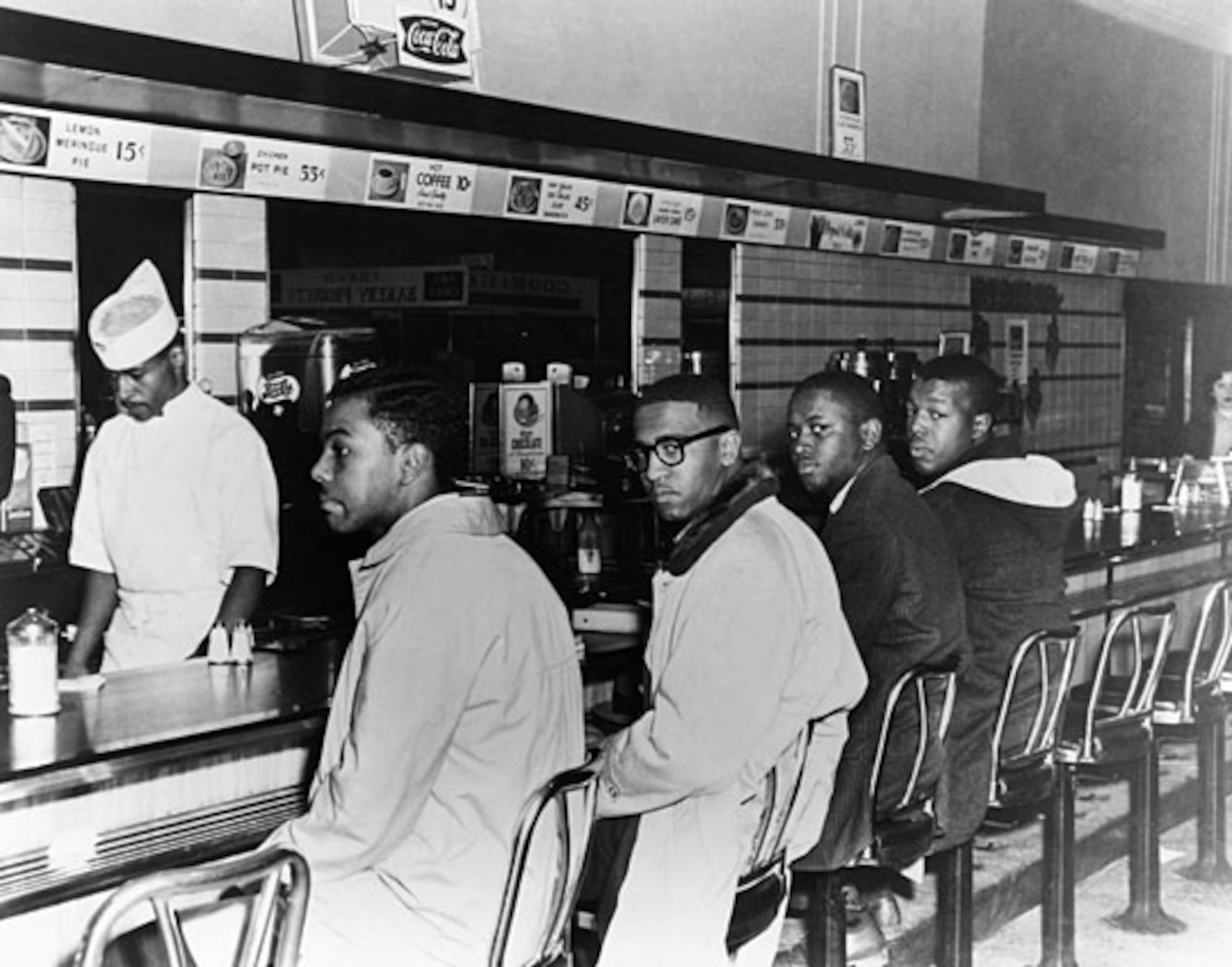 As a young college student in 1960, McNeil (far left) and three of his friends staged a protest at a lunch counter inside a Woolworth store in Greensboro, N.C. They refused to move when they were told the facility did not serve blacks. Their protest quickly spread to lunch counters in 54 cities in nine states. 