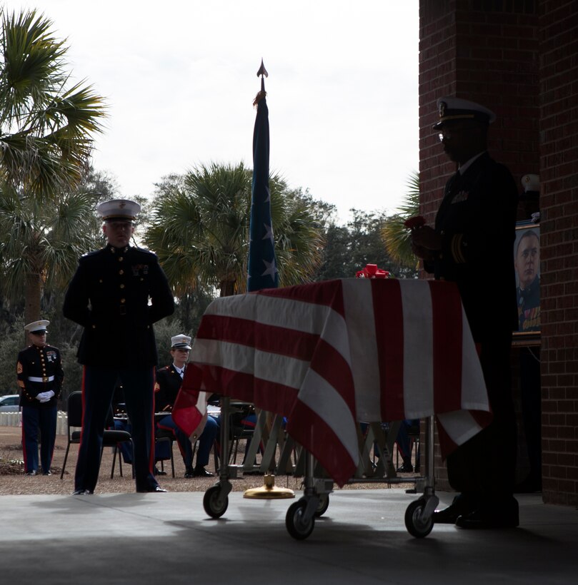 Capt. John J. McGinty III, Congressional Medal of Honor recipient, was laid to rest at Beaufort National Cemetery, Jan. 23. McGinty, a platoon leader with “K” Company, 3rd Battalion, 3rd Marine Division, during Vietnam, was severely wounded by shrapnel when two of his squads became separated from the platoon and found themselves pinned down by enemy fire on three sides. He received the Medal of Honor for sprinting through gunfire and mortar shell blasts to reach them and lead them to safety.