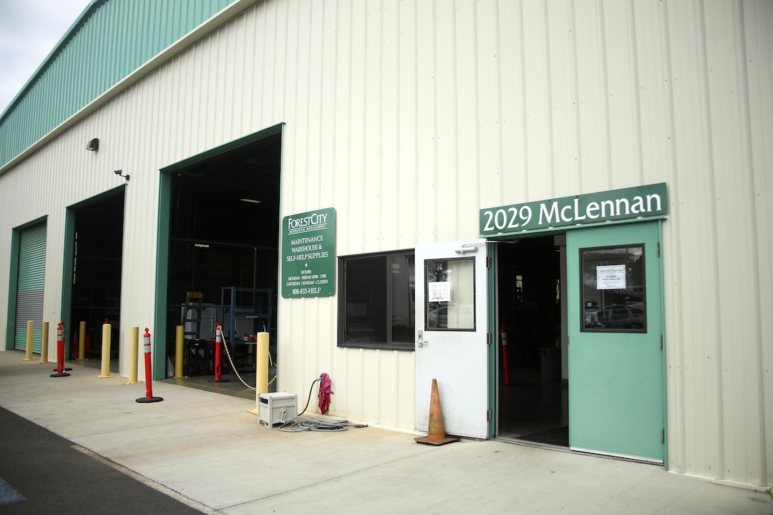 The Self-Help warehouse stores multiple items available to be lent out or traded one for one. Forest City residents can utilize this service to keep their homes and yards up to par. (U.S. Marine Corps photo by Lance Cpl. Janelle Y. Villa)

