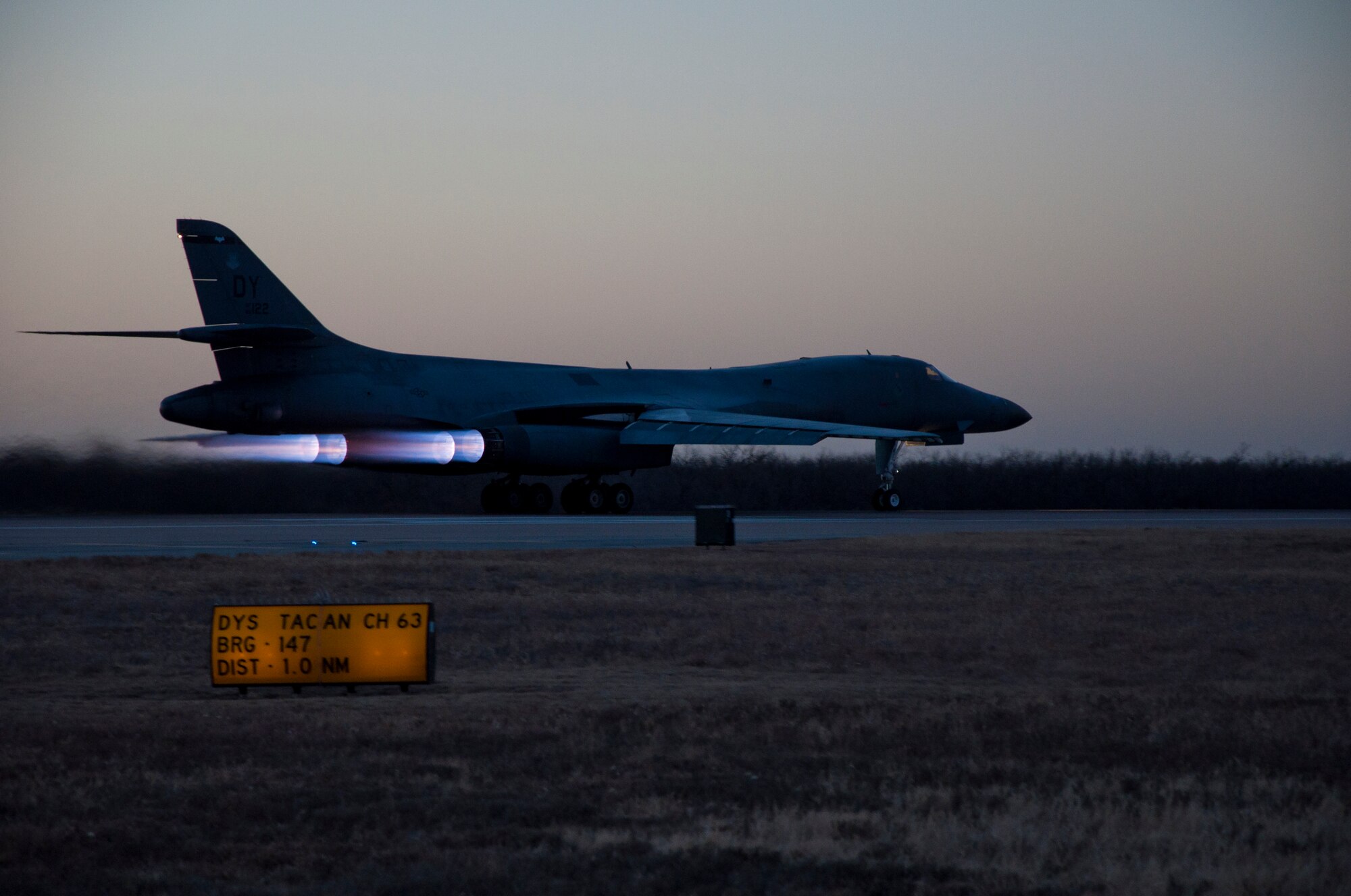 The first newly upgraded operational B1-B Lancer prepares to take flight Jan. 21, 2014, at Dyess Air Force Base, Texas. The B-1B Lancer was recently upgraded with a new Integrated Battle Station. The IBS is a combination of three different upgrades, which include a Fully Integrated Data Link, a Vertical Situation Display upgrade, and a Central Integrated System upgrade. Developmental testing was conducted at Edwards AFB, Calif. and the 337th Test and Evaluation Squadron will now began operational testing at Dyess. (U.S. Air Force photo by Staff Sgt. Richard Ebensberger/Released)