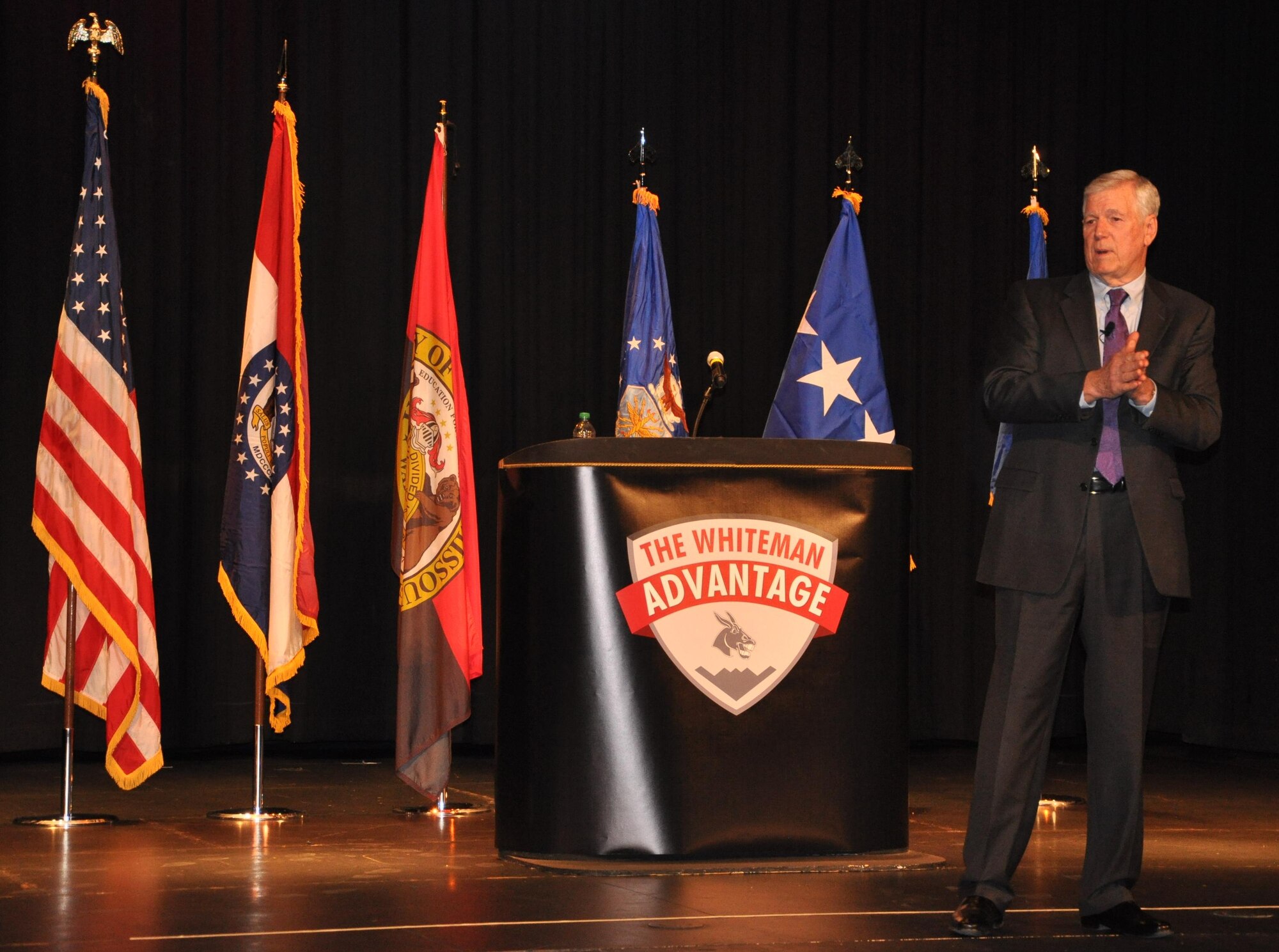 General (Ret.) Richard B. Myers, former Chairman of the Joint Chiefs of Staff served as the inaugural guest speaker for the Ike Skelton Servant Leadership Lecture Series at the University of Central Missouri Wednesday. (U.S. Air Force Photo/1st Lt. Jeff Kelly)